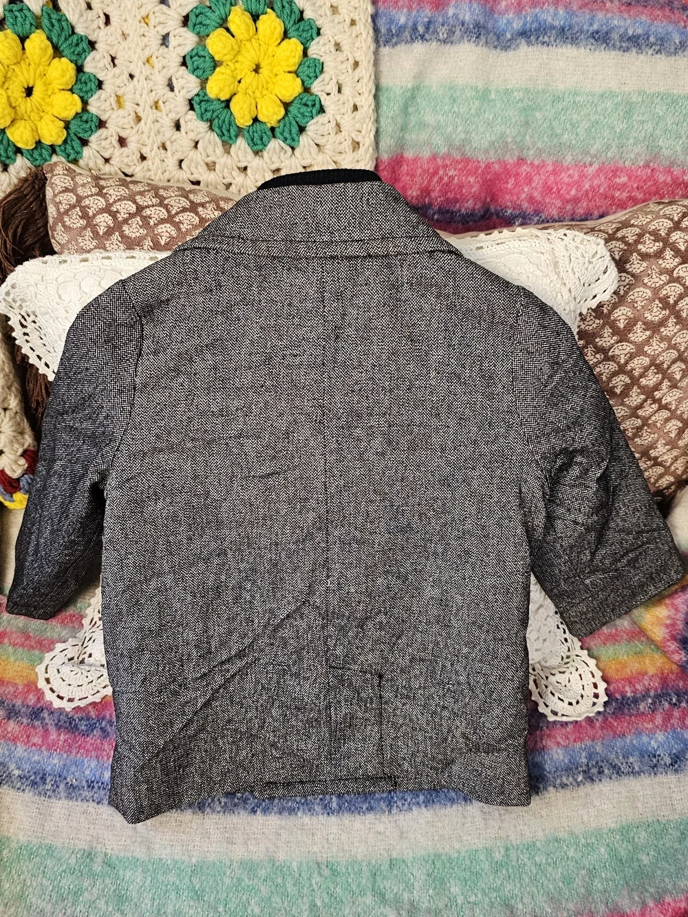 Cherokee Gray Herringbone Double-Breasted Pea Coat